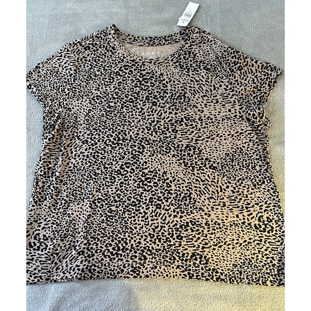 LOFT Top Womens XXL Leopard Animal Print Short Sleeve Tee Tan Black Soft Casual